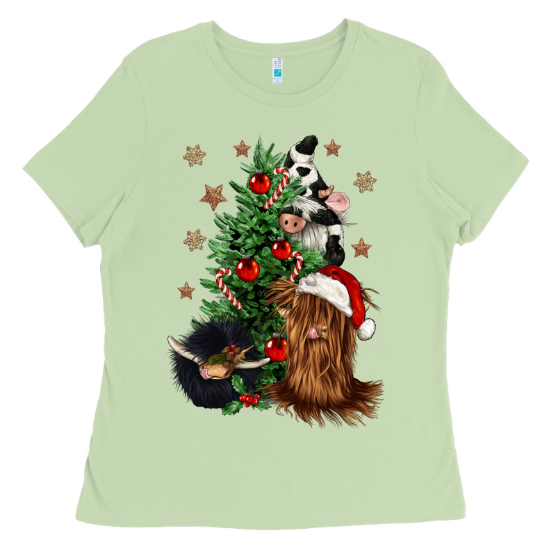 Heifer Cow Gnomies Christmas Tree Ladies Tee by CowGirlArtShop | Teevron