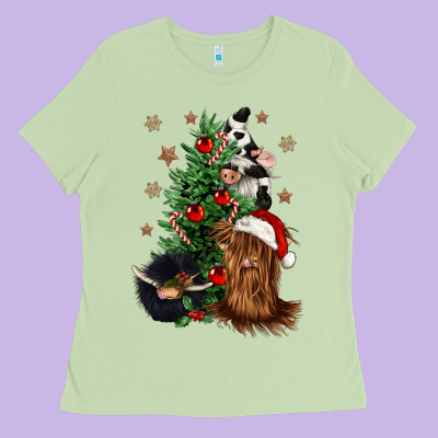Heifer Cow Gnomies Christmas Tree Ladies Tee Designed By Cowgirlartshop