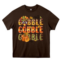 Chocolate Brown Gobble gobble turkey Thanksgiving Heavy Core Tee - NancyCooperArtShop