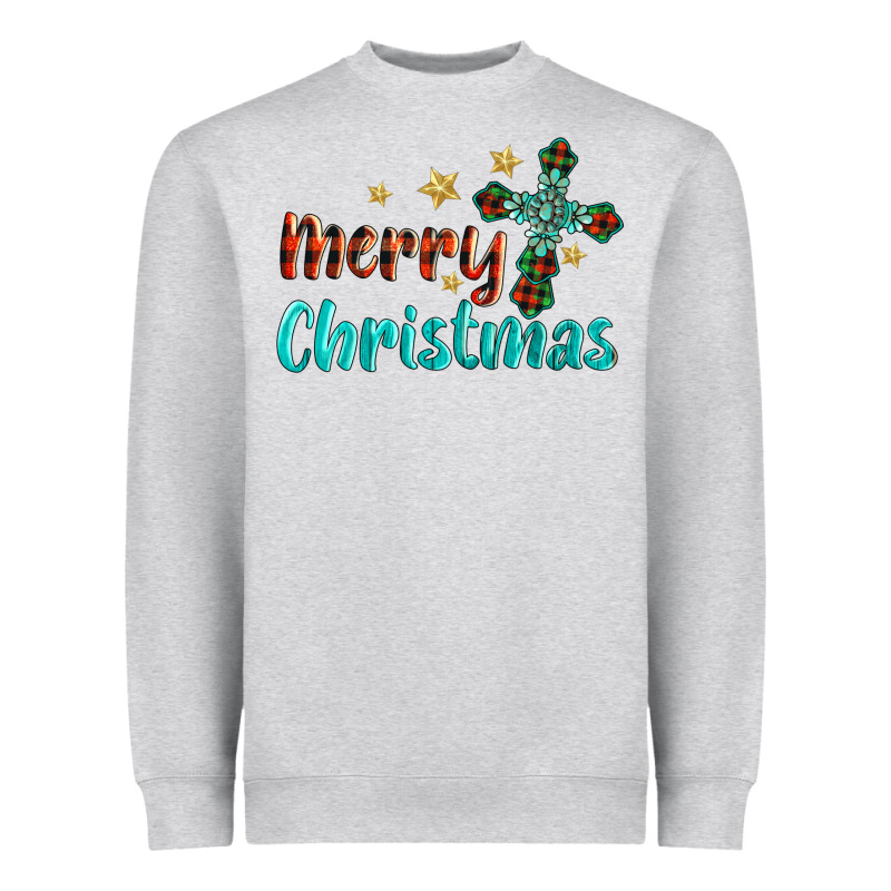 Merry Christmas Turquoise Gemstones Cross Heavyweight Sweatshirt by BarkalooDesign | Teevron