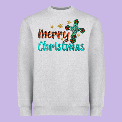 Merry Christmas Turquoise Gemstones Cross Heavyweight Sweatshirt Designed By Barkaloodesign