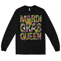 Black Mardi Gras Queen Long Sleeve Tee - BundleAndBundleShop