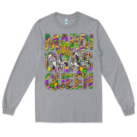 Heather Grey Mardi Gras Queen Long Sleeve Tee - BundleAndBundleShop