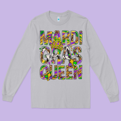Mardi Gras Queen Long Sleeve Tee Designed By Bundleandbundleshop