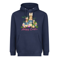 Navy easter bunny family wıth carrots and eggs Heavyweight Hoodie - AdoDesignShop