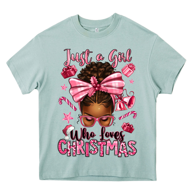 Just A Girl Who Loves Pink Christmas Afro Messy Bu Heavy Core Tee by texasbilliewilder | Teevron