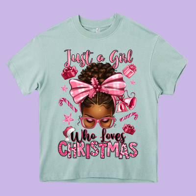 Just A Girl Who Loves Pink Christmas Afro Messy Bu Heavy Core Tee Designed By Texasbilliewilder