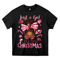 Black just a girl who loves pink christmas afro messy bu Heavy Core Tee - texasbilliewilder