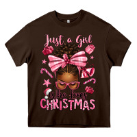 Chocolate Brown just a girl who loves pink christmas afro messy bu Heavy Core Tee - texasbilliewilder