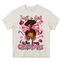 Cream just a girl who loves pink christmas afro messy bu Heavy Core Tee - texasbilliewilder