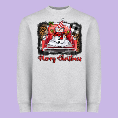 Merry Christmas Truck Snowman Heavyweight Sweatshirt Designed By Barkaloodesign