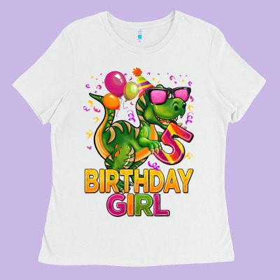 5 Rd Birthday Girl T Rex Pink Ladies Tee Designed By Cowgirlartshop