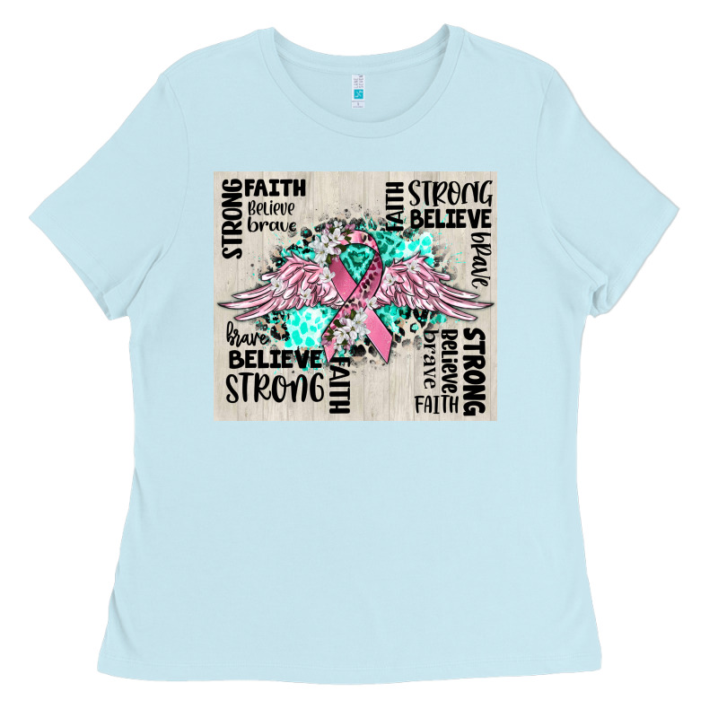 Cancer Ribbon With Angel Wings Ladies Tee by CowGirlArtShop | Teevron