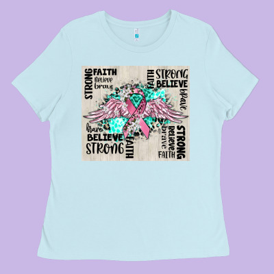 Cancer Ribbon With Angel Wings Ladies Tee Designed By Cowgirlartshop