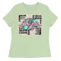 Matcha cancer ribbon with angel wings Ladies Tee - CowGirlArtShop