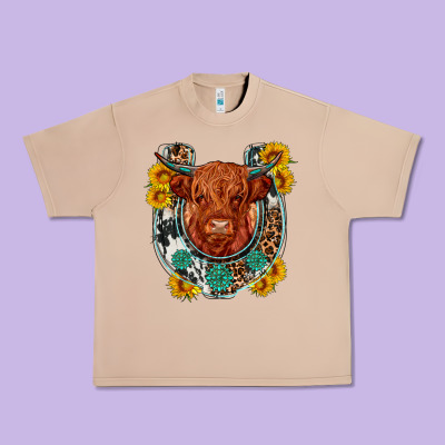 Western Leopard Cowhide Cow Horseshoe Urban Heavy Tee Designed By Oliviacreatesart
