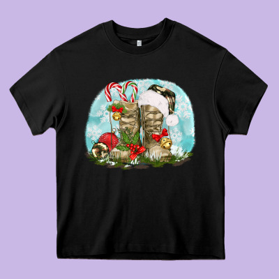 Army Boots Christmas Heavy Core Tee Designed By Texasbilliewilder
