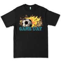 Black Game day Soccer leopard flames fireball Premium Tee - HowdyJamesFarm