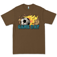 Cacao Game day Soccer leopard flames fireball Premium Tee - HowdyJamesFarm