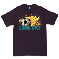 Plum Game day Soccer leopard flames fireball Premium Tee - HowdyJamesFarm