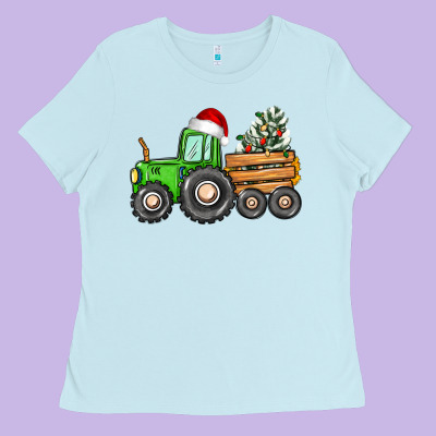 Christmas Tractor Ladies Tee Designed By Cowgirlartshop