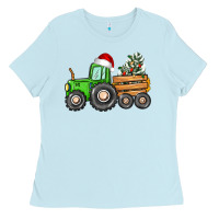Baby Blue christmas tractor Ladies Tee - CowGirlArtShop