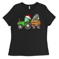 Black christmas tractor Ladies Tee - CowGirlArtShop