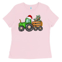 Bubblegum Pink christmas tractor Ladies Tee - CowGirlArtShop