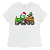 White christmas tractor Ladies Tee - CowGirlArtShop