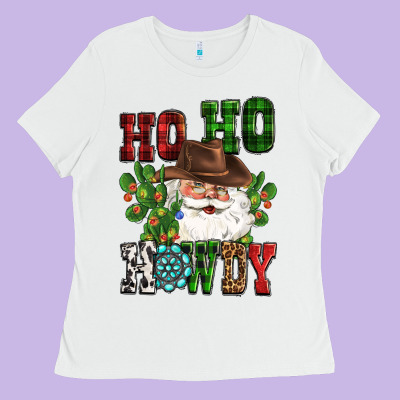 Ho Ho Howdy Santa Ladies Tee Designed By Cowgirlartshop