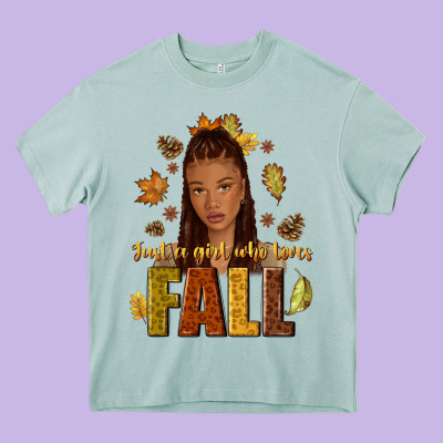 Just A Girl Who Loves Fall Afro Woman Heavy Core Tee Designed By Nancycooperartshop