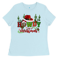 Baby Blue howdy christmas cowboy hat Ladies Tee - CowGirlArtShop