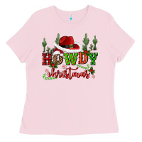 Bubblegum Pink howdy christmas cowboy hat Ladies Tee - CowGirlArtShop