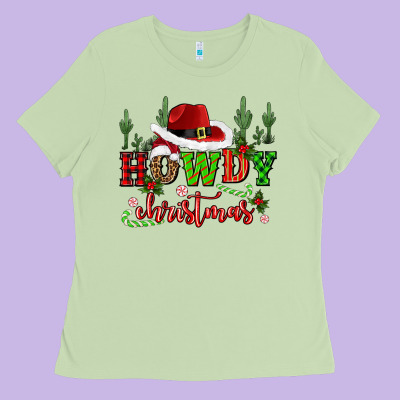 Howdy Christmas Cowboy Hat Ladies Tee Designed By Cowgirlartshop