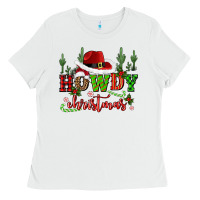 White howdy christmas cowboy hat Ladies Tee - CowGirlArtShop