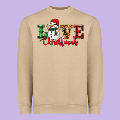 Love Christmas Snowman Heavyweight Sweatshirt Designed By Barkaloodesign