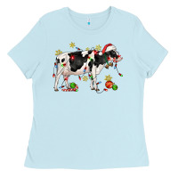 Baby Blue christmas holstein cow Ladies Tee - CowGirlArtShop