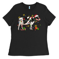 Black christmas holstein cow Ladies Tee - CowGirlArtShop