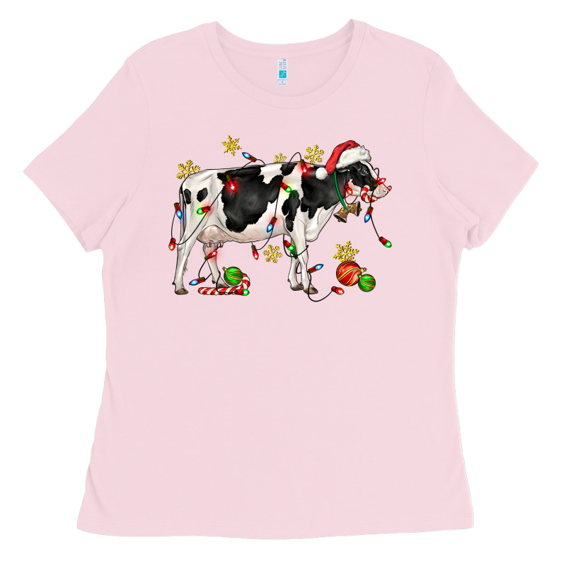 Christmas Holstein Cow Ladies Tee by CowGirlArtShop | Teevron