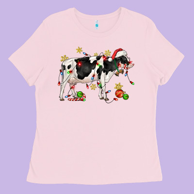 Christmas Holstein Cow Ladies Tee Designed By Cowgirlartshop