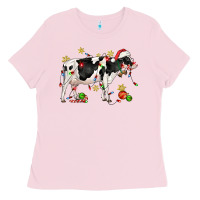 Bubblegum Pink christmas holstein cow Ladies Tee - CowGirlArtShop