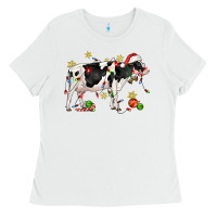 White christmas holstein cow Ladies Tee - CowGirlArtShop