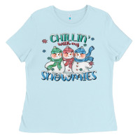 Baby Blue chillin with my snowmies Ladies Tee - CowGirlArtShop