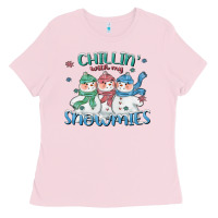 Bubblegum Pink chillin with my snowmies Ladies Tee - CowGirlArtShop
