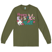 Army Green Happy Easter Y'all Long Sleeve Tee - BundleAndBundleShop