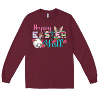 Burgundy Happy Easter Y'all Long Sleeve Tee - BundleAndBundleShop