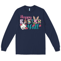 Navy Happy Easter Y'all Long Sleeve Tee - BundleAndBundleShop