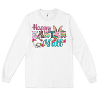 White Happy Easter Y'all Long Sleeve Tee - BundleAndBundleShop