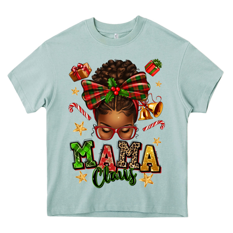 Mama Claus Afro Messy Bun Heavy Core Tee by texasbilliewilder | Teevron