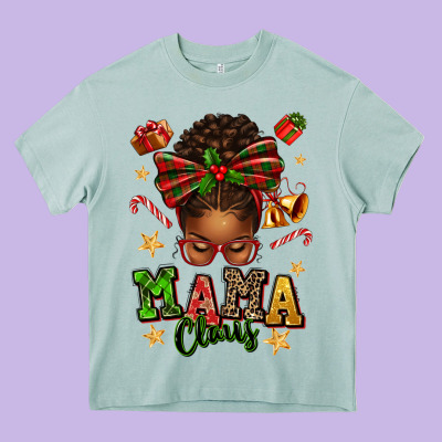 Mama Claus Afro Messy Bun Heavy Core Tee Designed By Texasbilliewilder